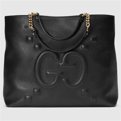 gucci black large leather tote|gucci embossed leather tote bag.